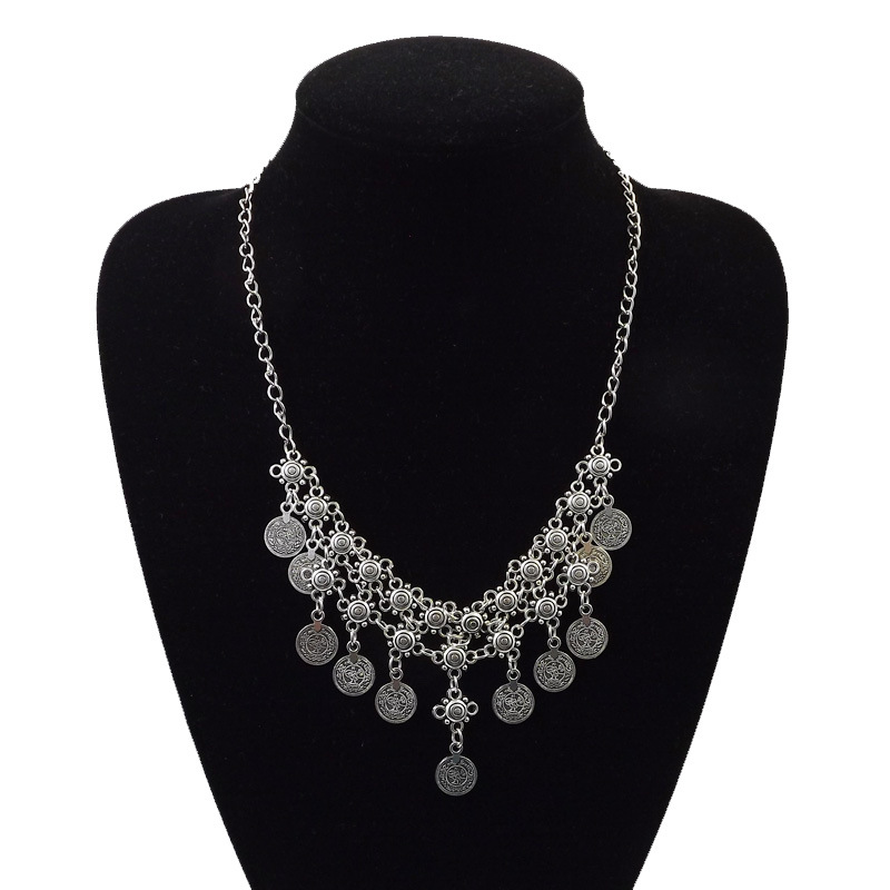 跨境民族风合金钱币流苏额头链复古苗银头饰异域风情发饰项链多用详情9