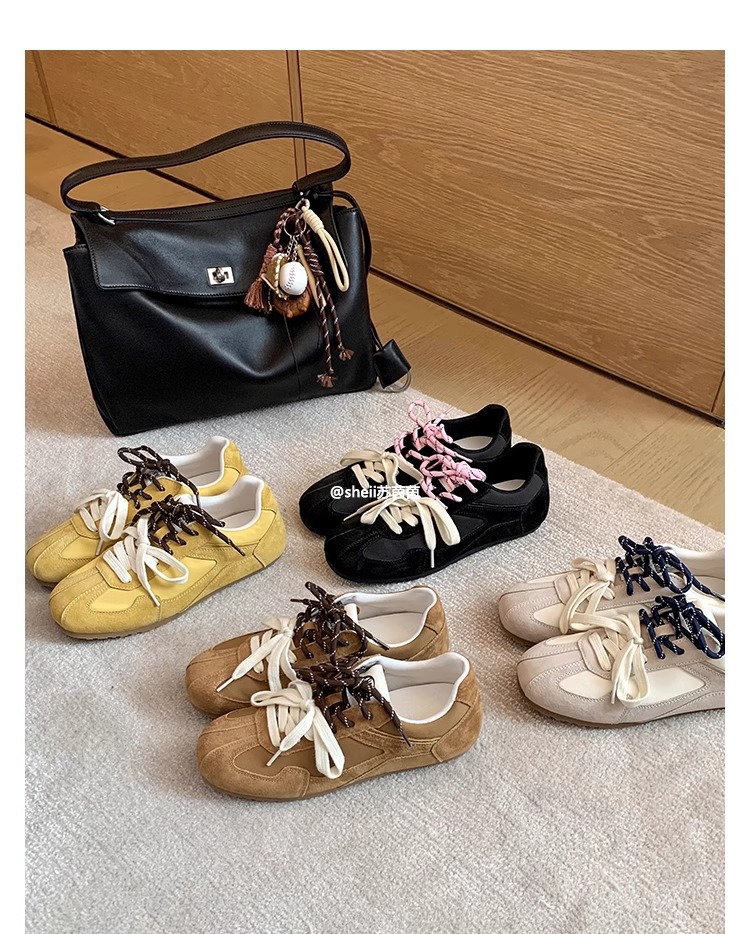 苏茵茵同款 韩国女高~2025复古鸳鸯鞋带休闲鞋运动德训鞋女阿甘鞋详情6