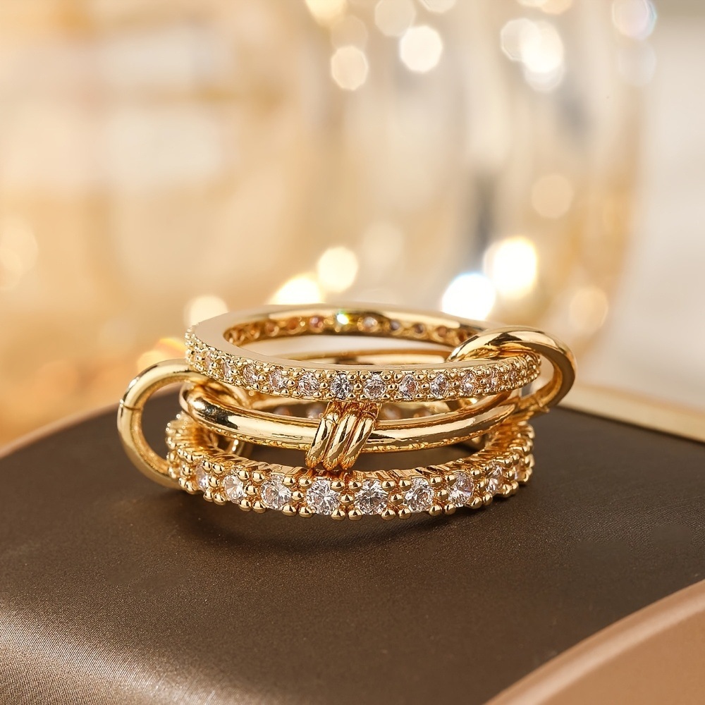 Custom-made cross-border fashion rings from Europe and America, copper-plated with 18k gold, Amazon light luxury ring texture, high-end jewelry pic 2