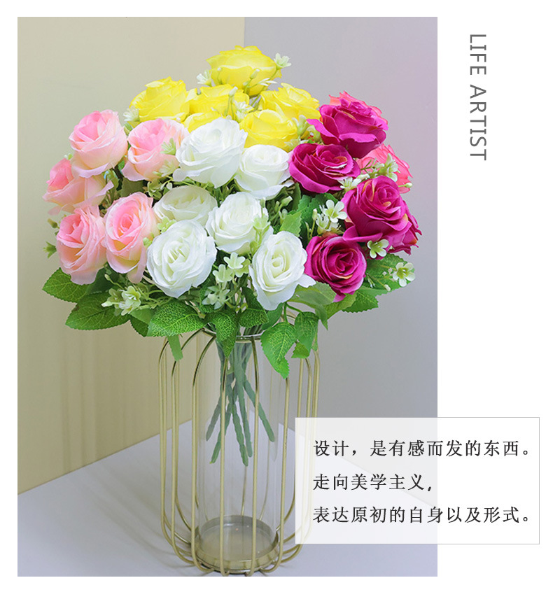 婚礼装饰假花玫瑰花束手捧花团圆仿真花艺办公文化园艺用品多色任选详情3