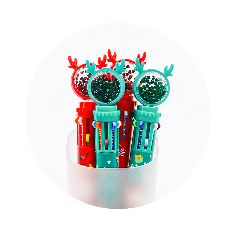 New Christmas card glitter Christmas reindeer snowman multi-color pen Creative planner pen 10-color press Ballpoint pen pic 2