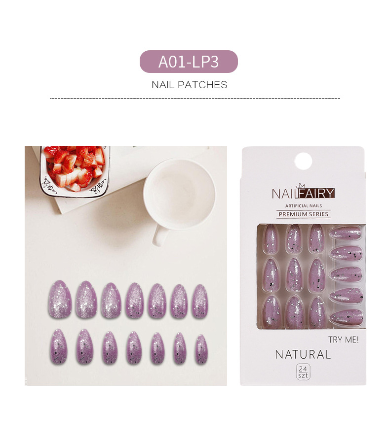 Wholesale of new cross-border glitter fake nails, pointed nails, detachable nail plates, patch nail art, sequined and fresh wearable nails pic 3