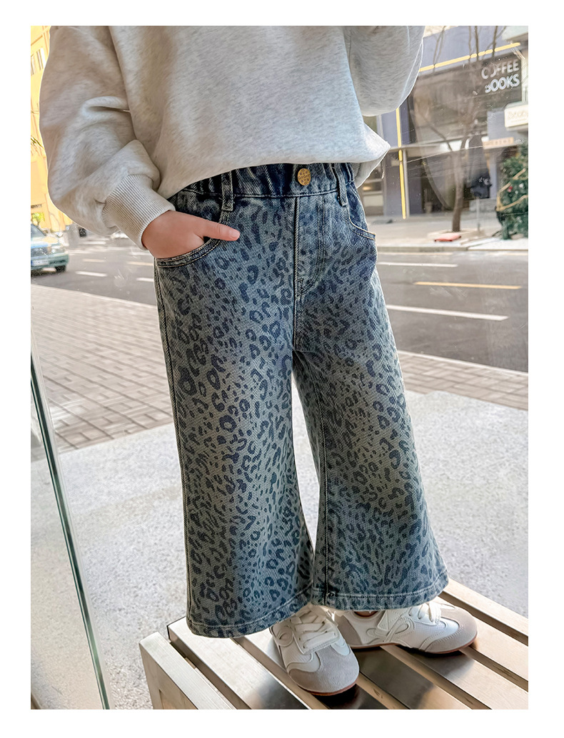 女童裤子2025新款儿童春装春秋季洋气时髦牛仔裤女宝宝豹纹阔腿裤详情14