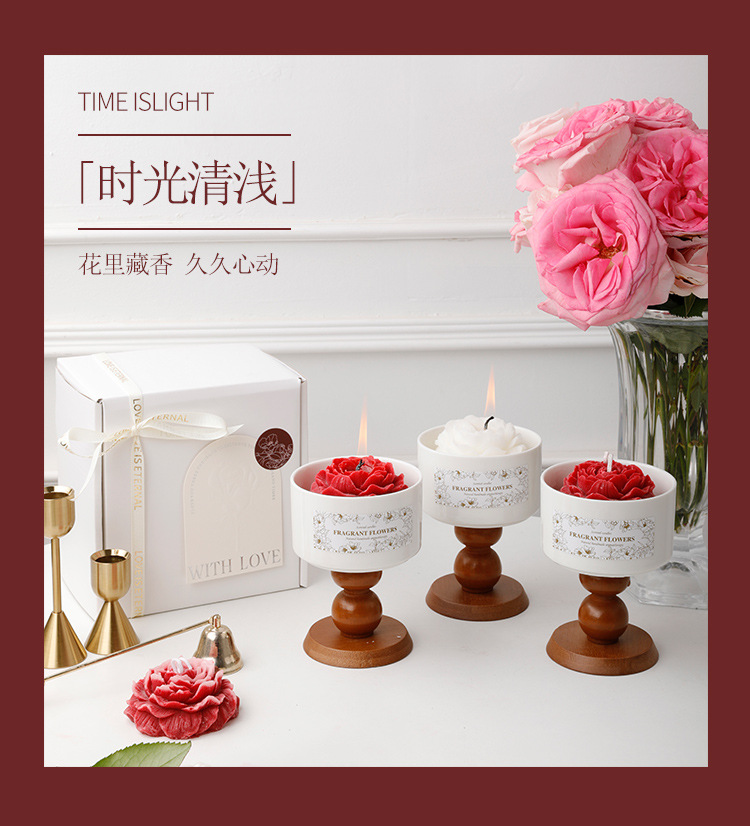 Camellia high-end scented candle gift box, retro ceramic cup wax, niche atmosphere, wedding and birthday gift pic 8