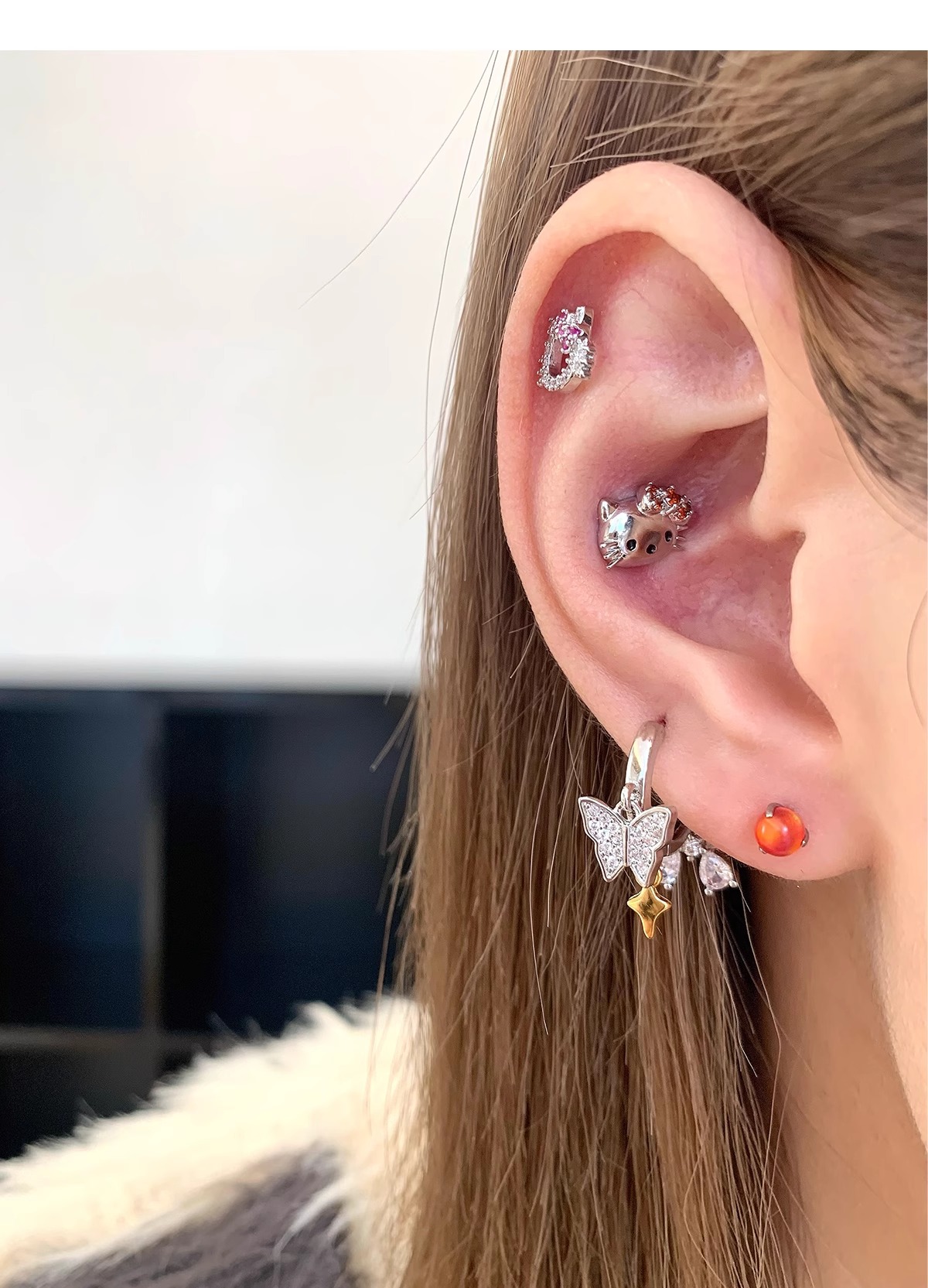 kt Home ear bone Stud sweet and cute titanium steel horseshoe ring Saturn ear Stud Titanium alloy ear bone stud cochlear stud earrings pic 13