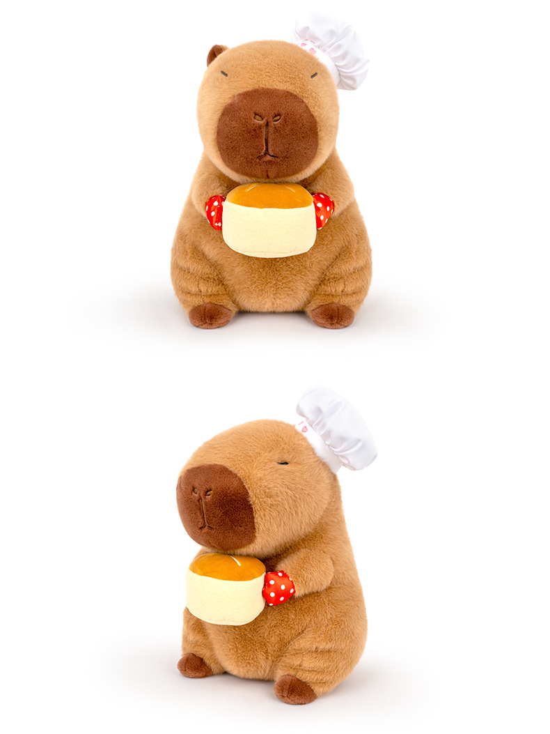 多爱新款坐姿面包大厨水豚毛绒玩具公仔可爱卡通豚鼠厨师造型批发详情7