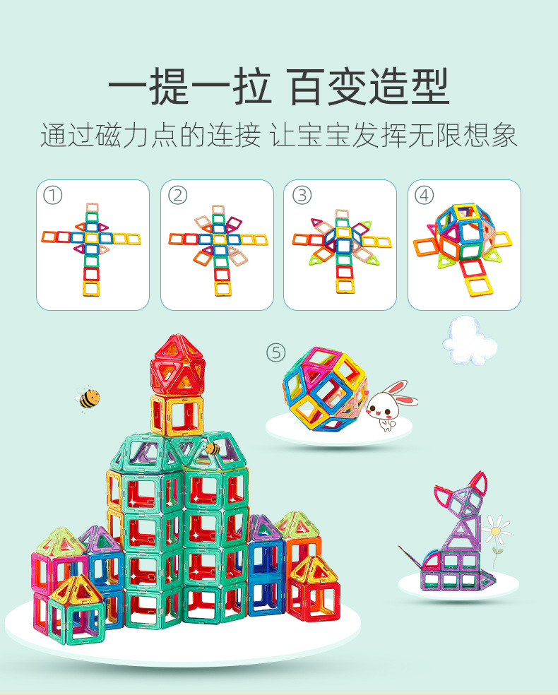儿童磁力积木玩具套装批发跨境早教男女孩益智大号纯磁性拼图积木详情21