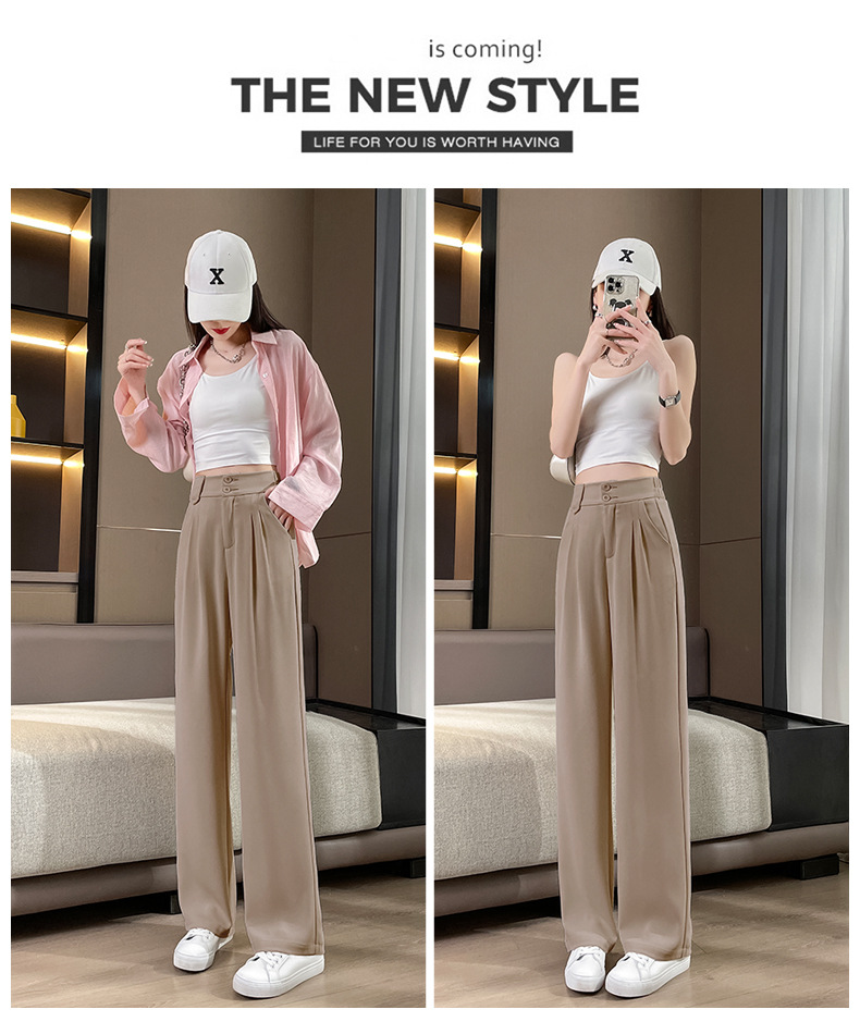 高腰西装裤女2024夏季新款窄版阔腿裤松紧弹力垂感裤子薄款直筒裤详情29