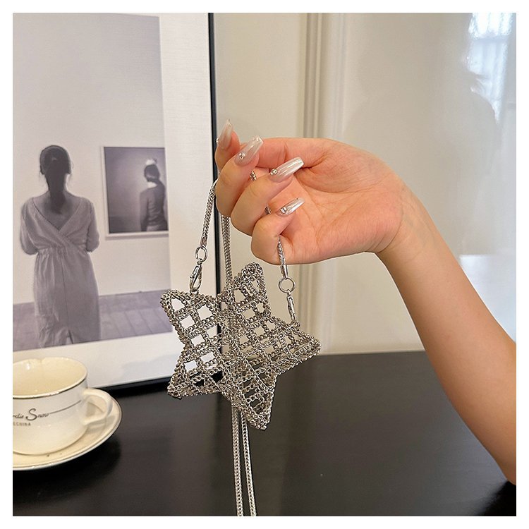 跨境2024夏新款小香风镂空金属星星包晚宴包单肩斜挎气质链条女包详情62