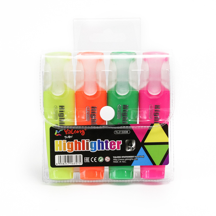 YALONG best-selling gift highlighters in 4-color mixed PVC packaging, students mark key points pic 1
