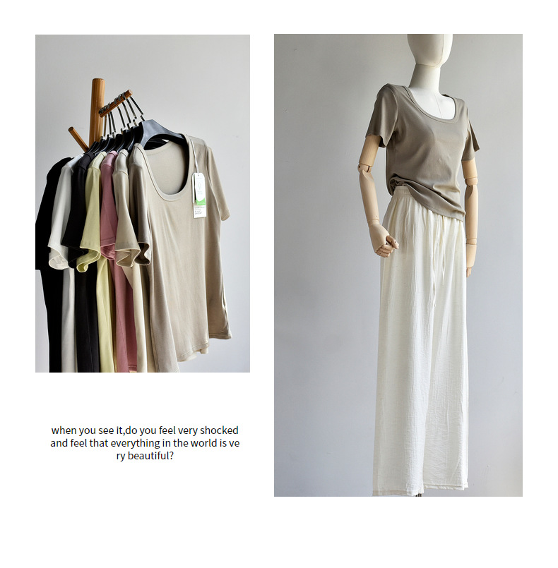 【u 领棉T恤】夏新款女装棉优可丝混纺精品质感大码U 领显瘦T恤女详情35