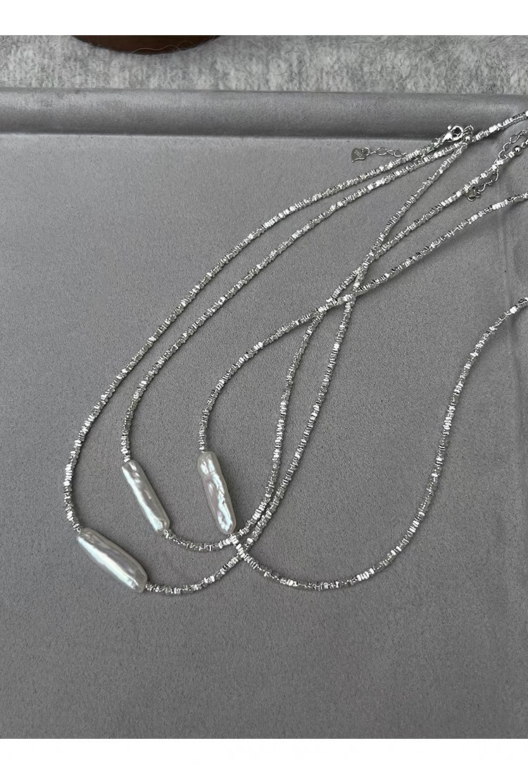 巴洛克异形淡水珍珠小银条珍珠项链镀银碎银子轻奢气质时尚锁骨链详情15