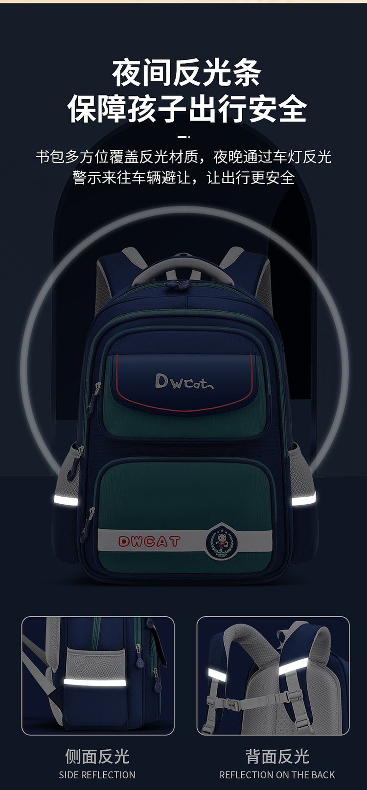 大尾猫小学生大容量轻便减负耐磨不驼背双肩背包时尚休闲大书包详情9