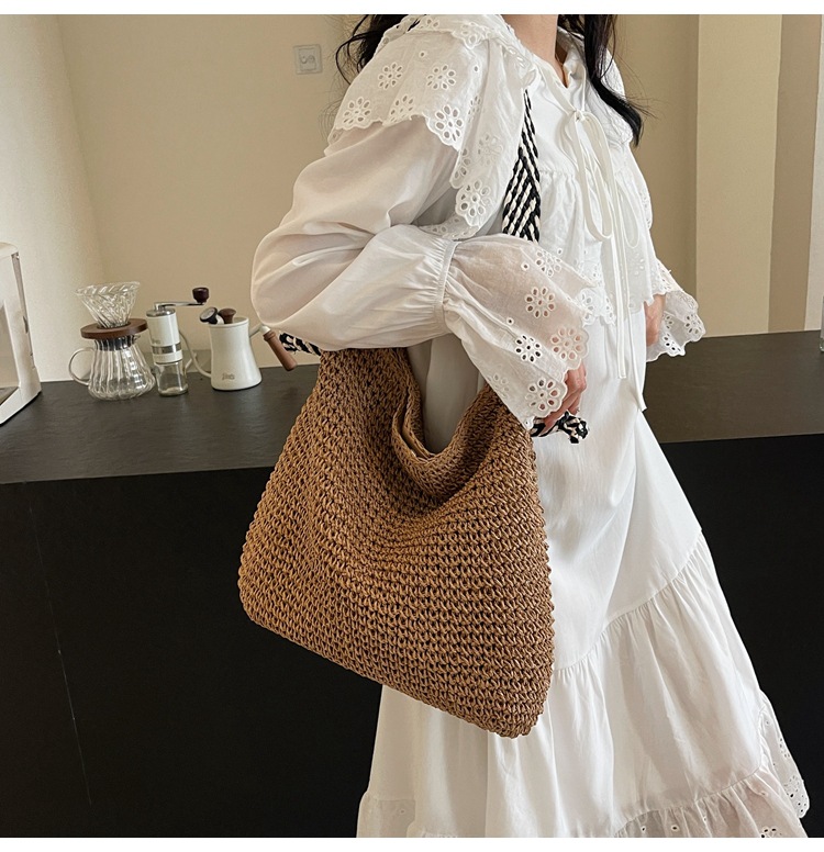Summer high-capacity straw woven bag for women, 2024 new style seaside and beach vacation single-shoulder bag, commuter tote bucket bag pic 42