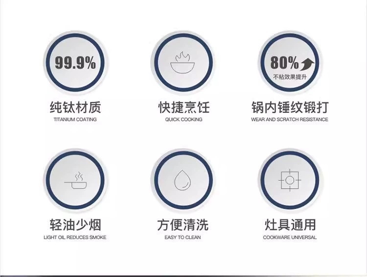 Titanium pot, thickened stainless steel wok without coating, hammer-textured household flat-bottomed cooking wok, gas stove, induction cooker, non-stick pan pic 9