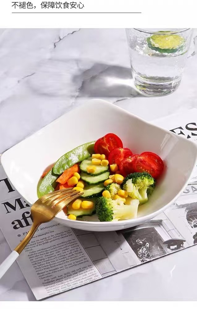 纯白四角家用仿陶瓷碗盘沙拉碗汤盘创意菜盘简约网红盘子翘角汤碗详情5