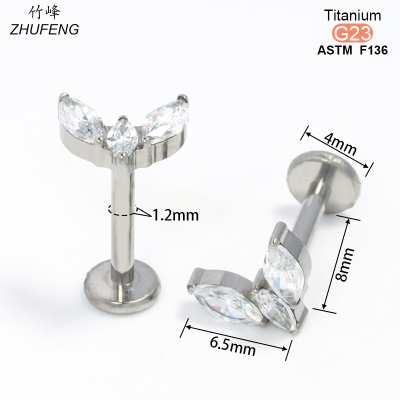 F136钛合金镶锆石耳钉时尚高级感镀金不掉色耳骨钉内牙螺旋唇钉详情4