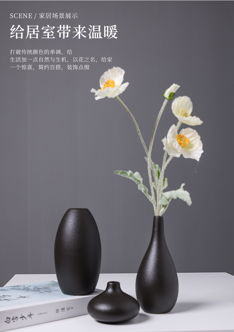 2025欧式黑色陶瓷花瓶摆件高级感酒店家居客厅玄关桌面插干花鲜花水培花器批发详情8