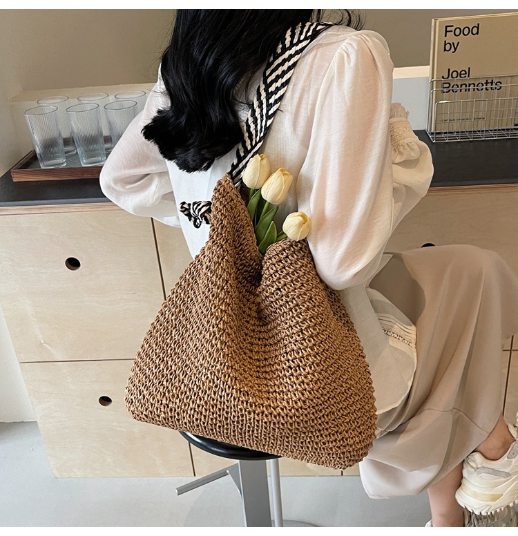 Summer high-capacity straw woven bag for women, 2024 new style seaside and beach vacation single-shoulder bag, commuter tote bucket bag pic 21