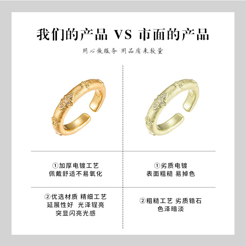 Retro court-style gold brushed petal open ring, copper alloy real gold electroplated with zircon adjustable ring pic 18