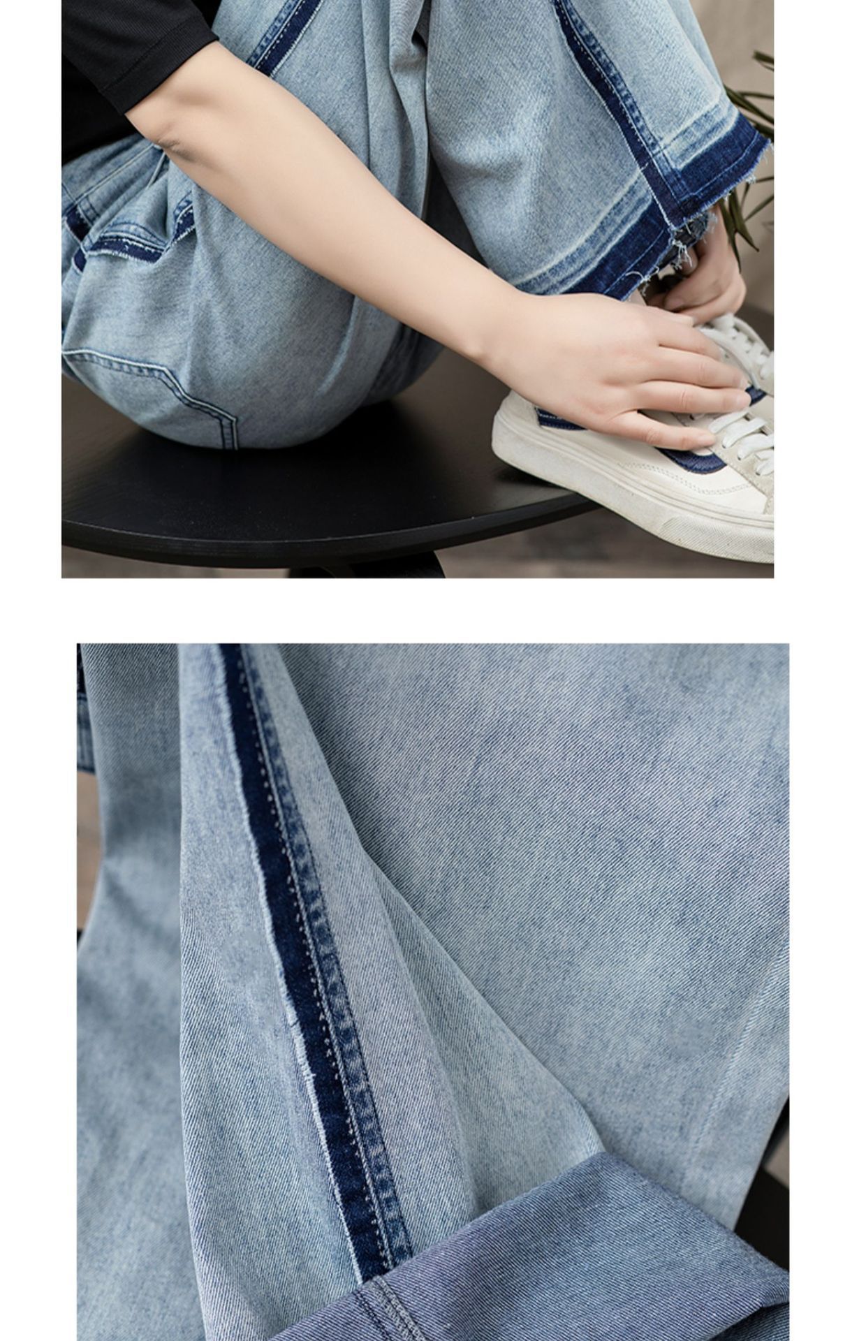 撞色直筒牛仔裤女2025春季新款毛边复古宽松休闲阔腿腿长详情8