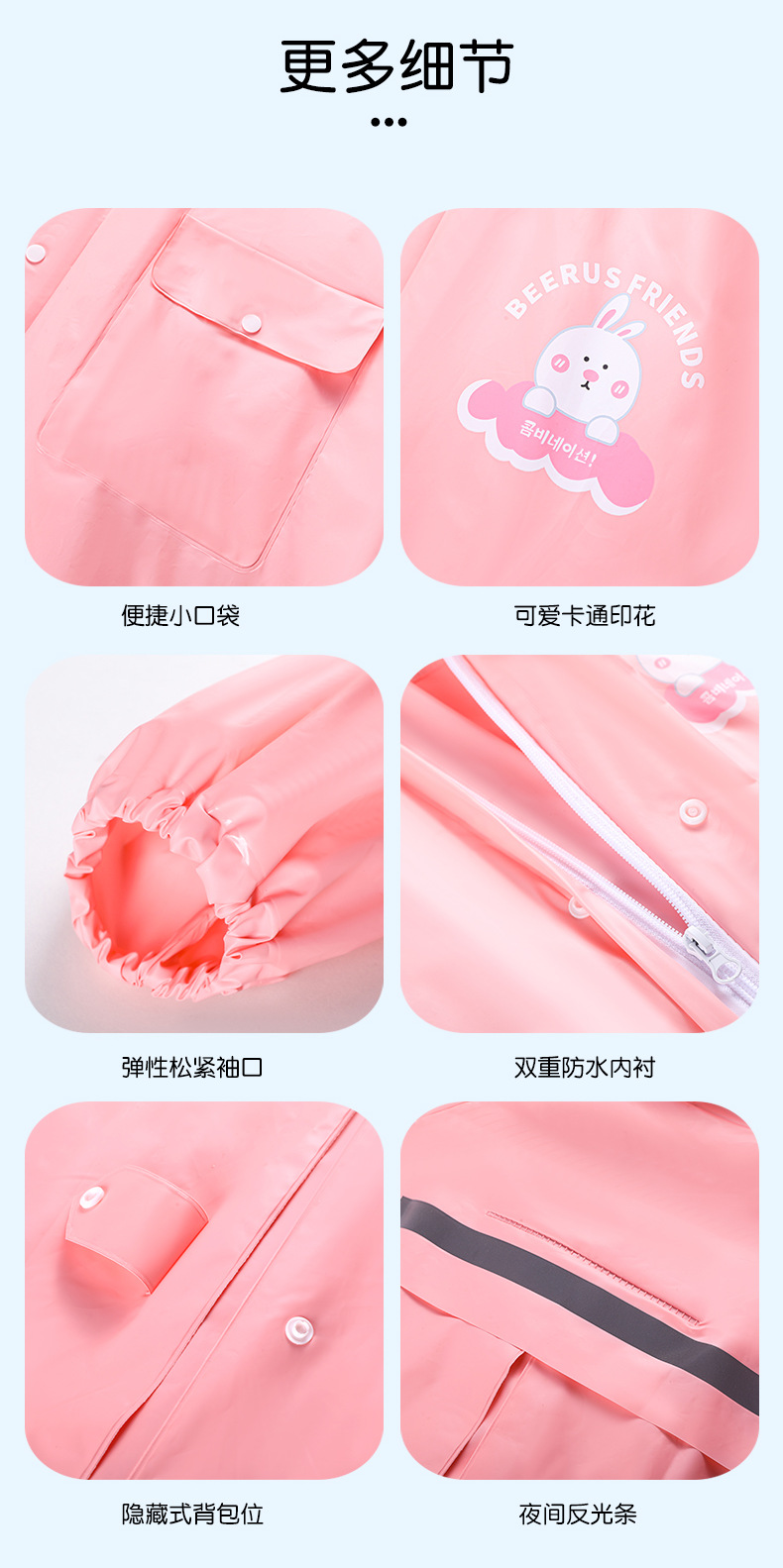 儿童雨衣5-12岁男童女孩上学专用大帽檐全身防雨大书包位连体雨披详情10