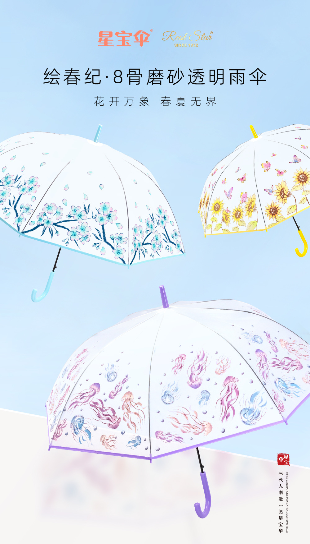 Cross-border automatic ins Japanese new long-handled umbrella, matte, frosted plastic transparent umbrella, jellyfish flower in stock for export pic 3