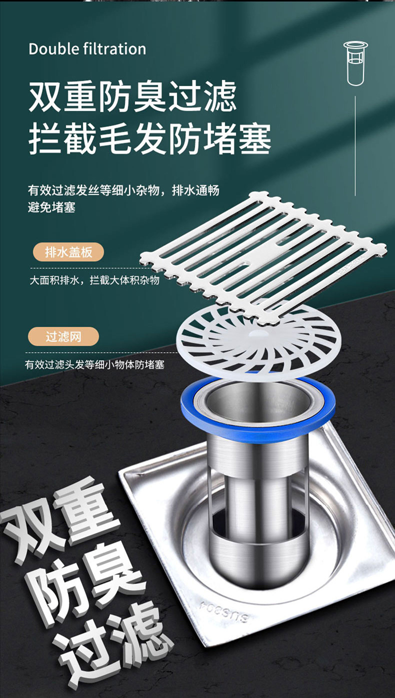 地漏防臭器下水道堵口器防臭盖不锈钢内芯卫生间防虫防反味神器详情10