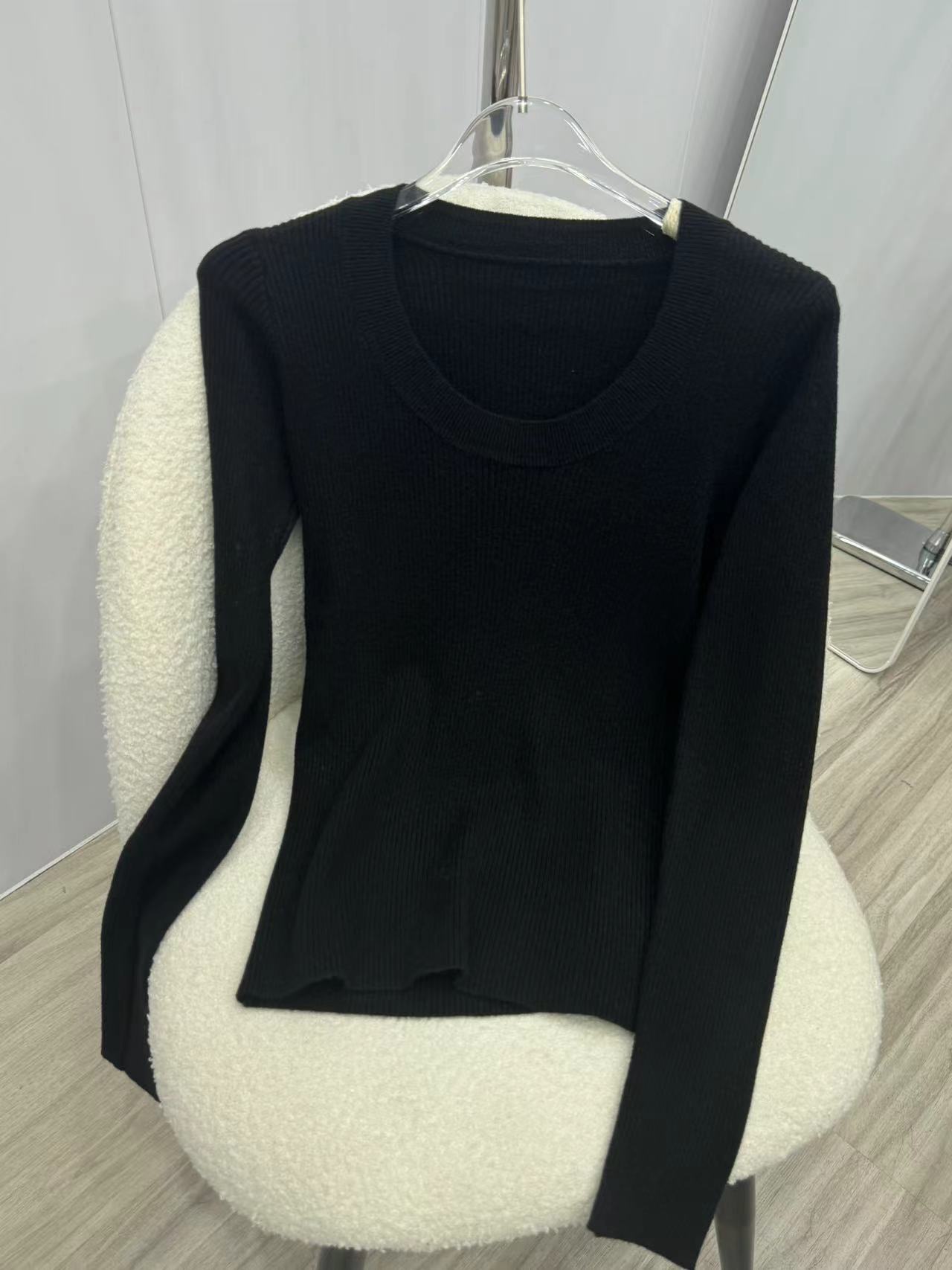 U领针织衫女韩国东大门露锁骨修身纯色安迪绒打底衫安迪绒长袖衫详情21