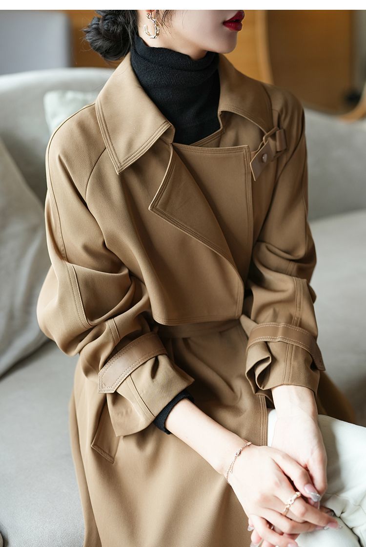 High-end and elegant long khaki trench coat for women in spring 2025, a loose, wrinkle-resistant and drape British style coat pic 10