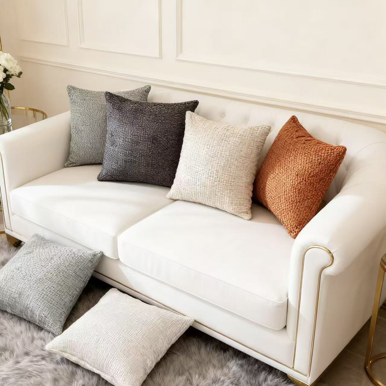 Cross-border Nordic solid color Chenille texture throw pillows, living room sofa cushions, bedroom headboard backrests, home soft furnishings pic 8