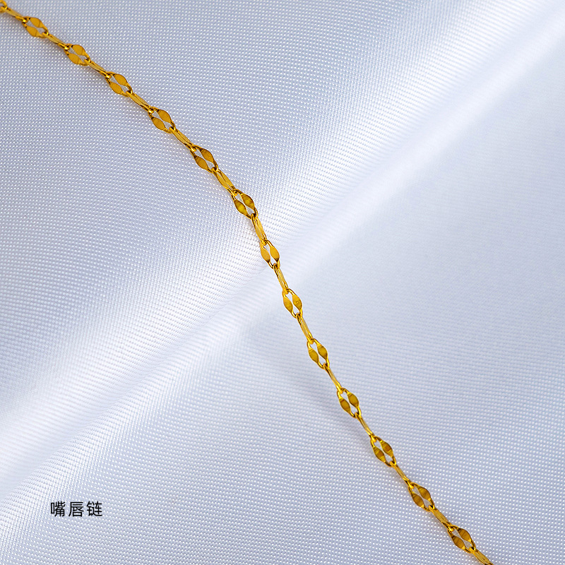 18K gold plain chain necklace for women, O-shaped chain, collarbone chain, snake bone, colored gold, titanium steel, fine single chain, rose gold, no pendant pic 13