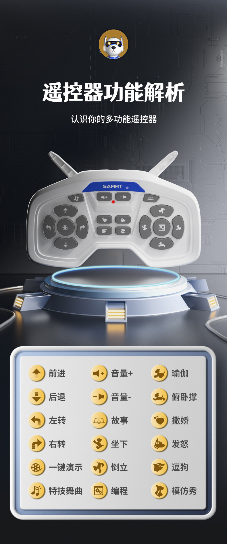 YDJ智能遥控机器狗儿童益智玩具特技机械狗声光音乐讲故事遥控车详情23