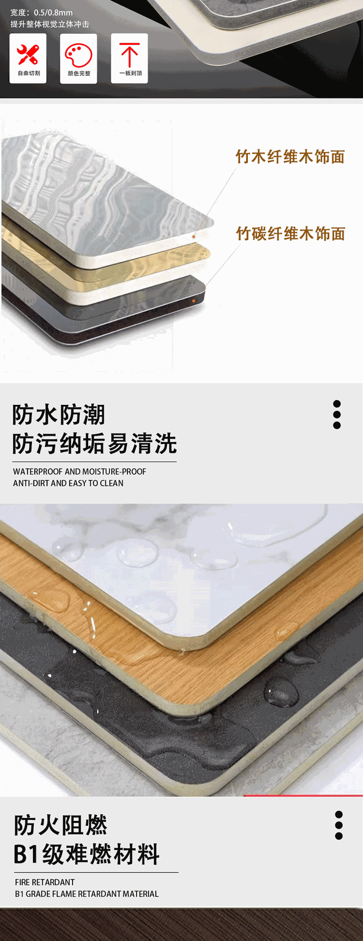 竹木纤维木饰面板免漆护墙板墙面装饰板uv集成墙板装修材料碳晶板详情2