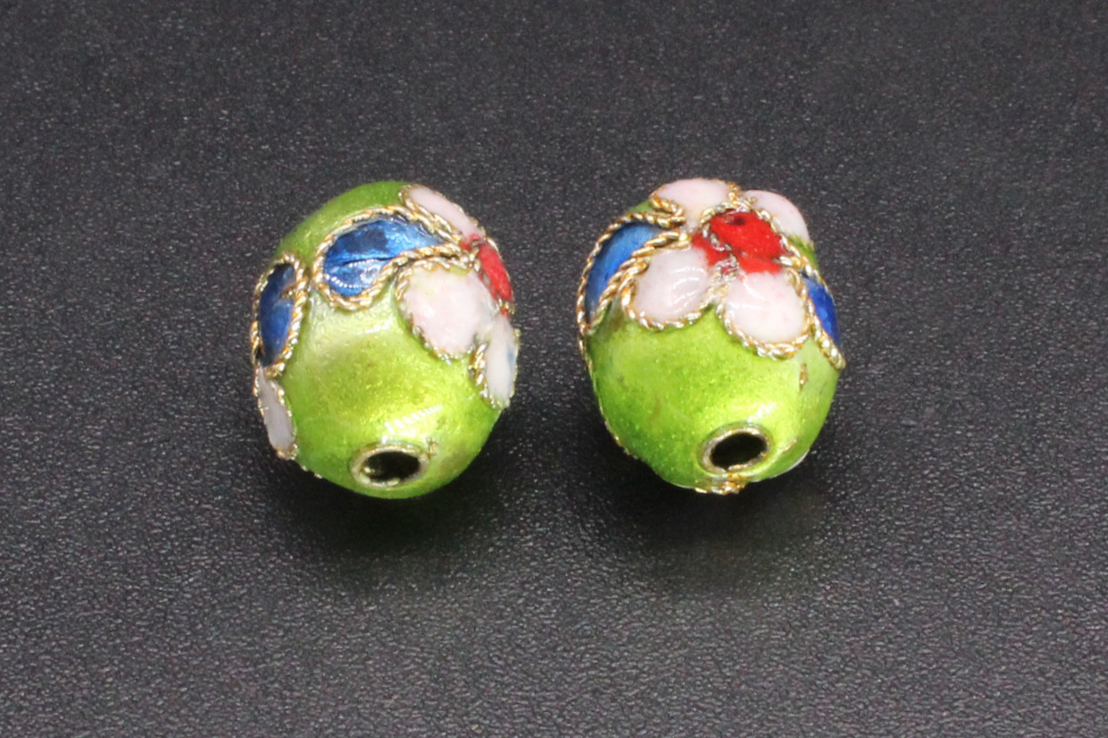Traditional high-temperature cloisonne enamel flower silver blue DIY jewelry accessories, cloisonne 10*12 egg beads pic 12