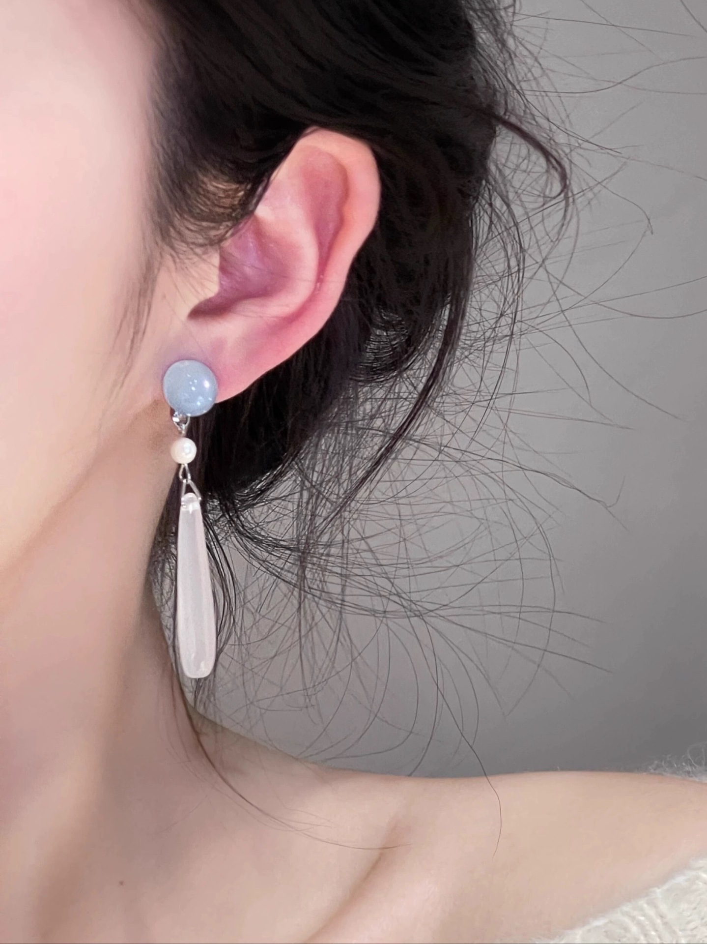 新款水滴珍珠清冷国风气质耳夹无耳洞女耳钉耳饰配饰新中式古风详情4