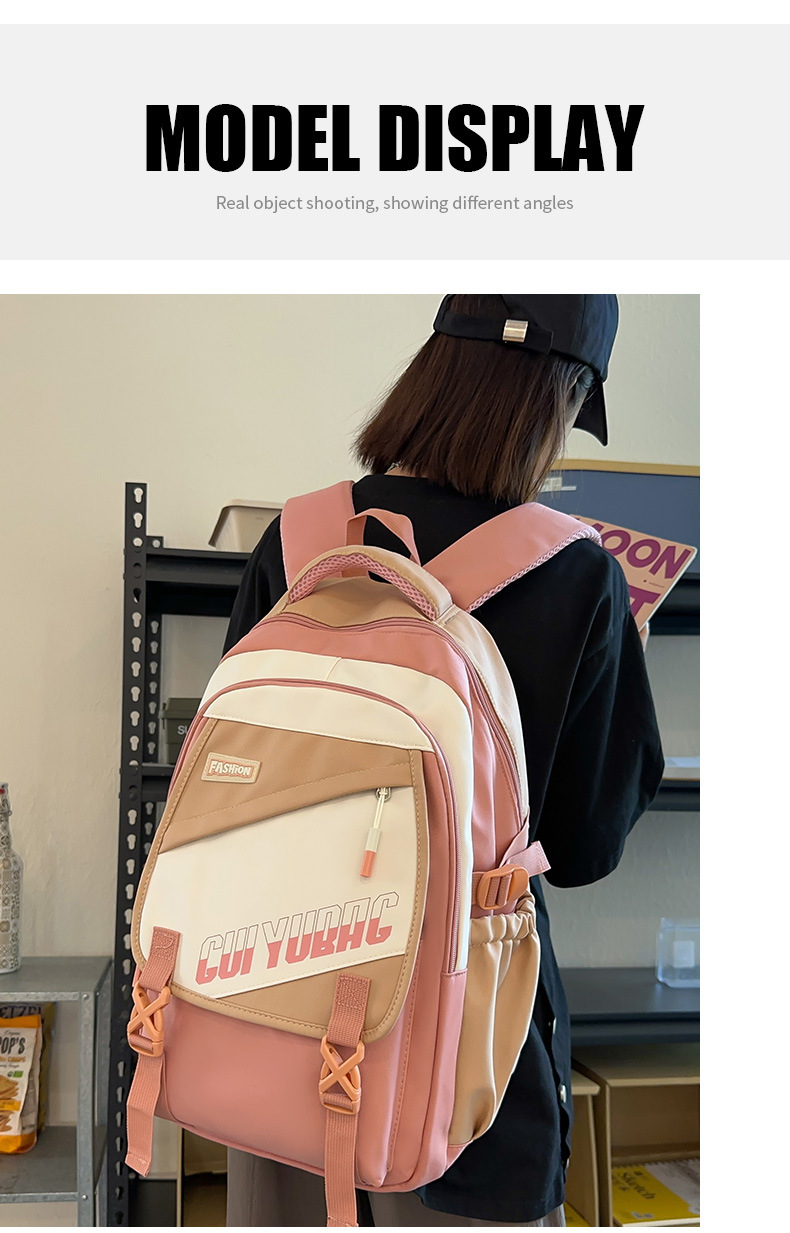批发跨境双肩包韩版百搭书包撞色大学生高中大容量短途旅行背包详情13