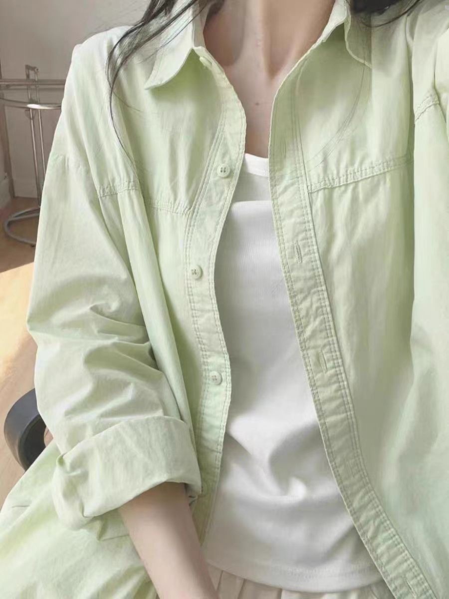 The 2025 new dopamine cream-colored pure cotton shirt is suitable for women to wear as a loose shirt coat in summer for sun protection pic 8