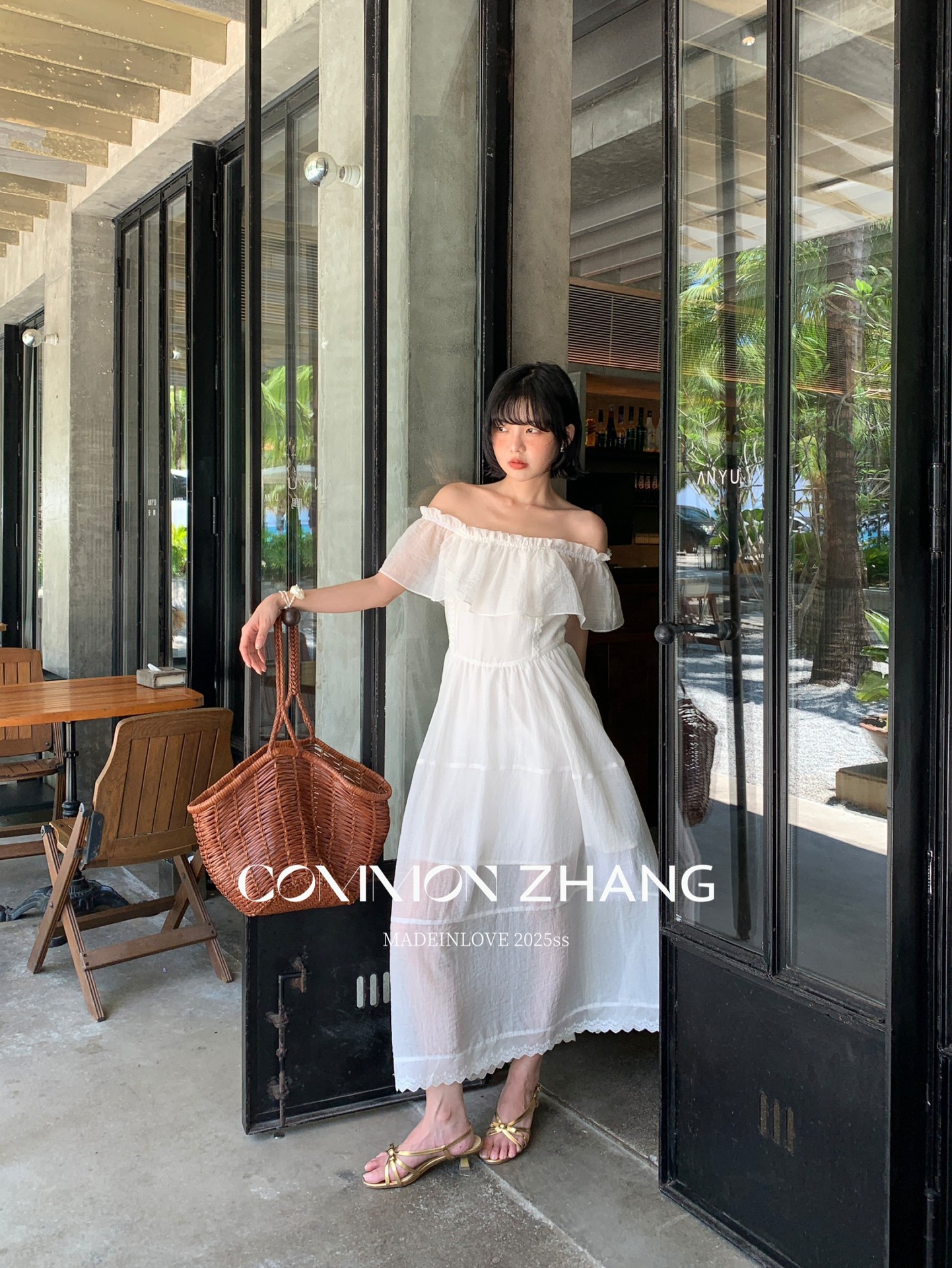 CZ ZHANG Summer French lace patchwork one-shoulder off-the-shoulder sexy slightly transparent texture dress for women B26857 pic 9