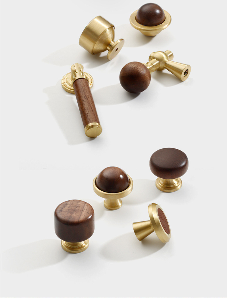 Factory direct sales of black walnut wood retro Chashi-style cabinet door handles, ancient-style solid copper wardrobe door handles pic 17