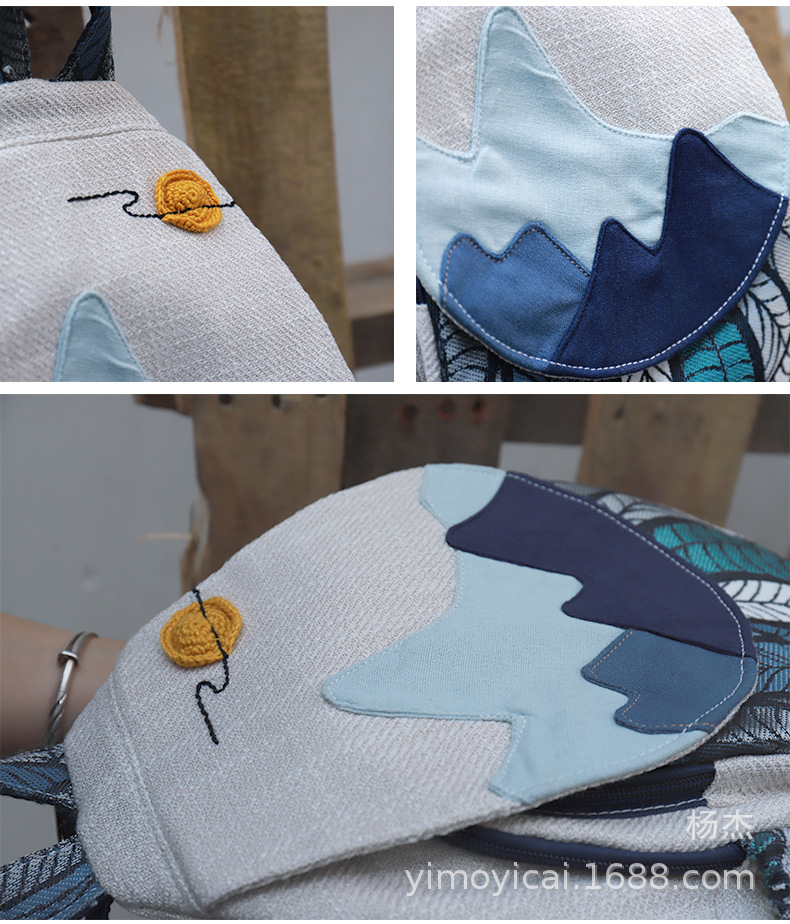 文艺国潮布艺双肩背包休闲小款多层女包风景画帆布旅行包民族特色详情15