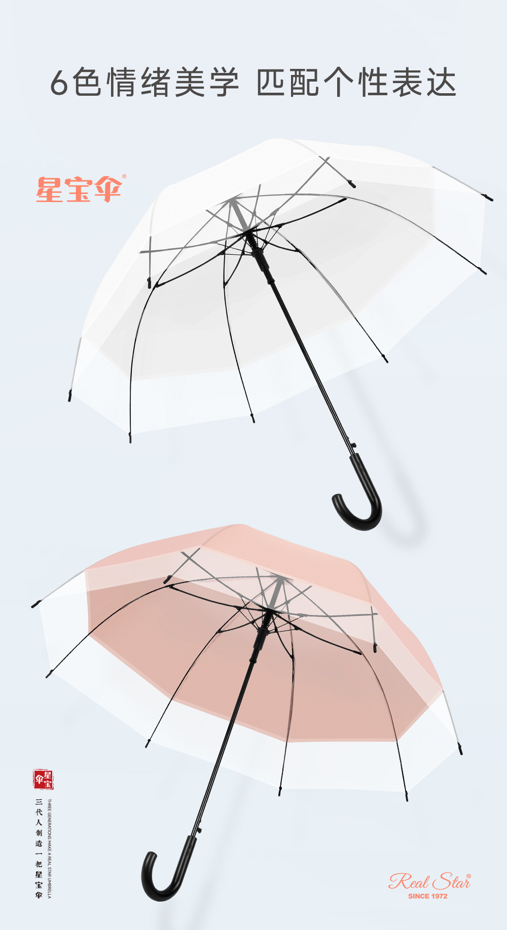 【跨境】英女王新款阿波罗透明伞宽边加大50吋雨伞素色印刷logo详情6