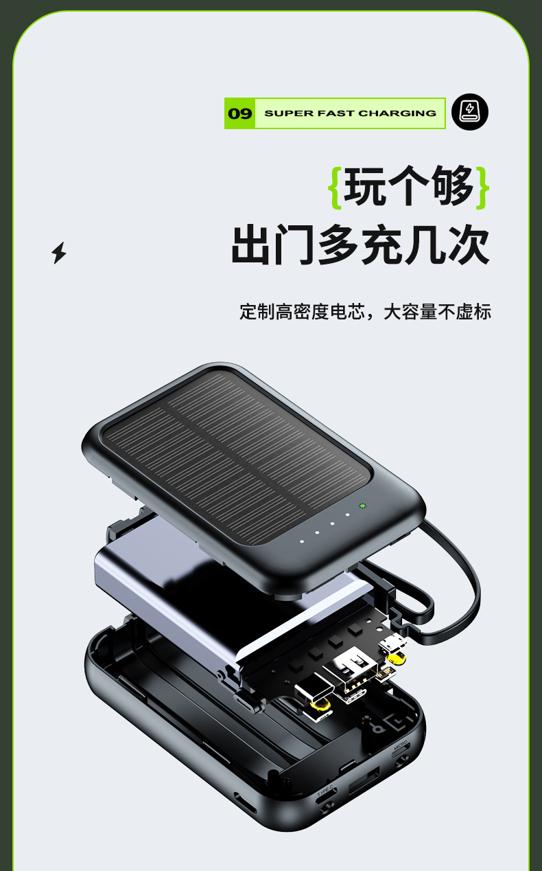 小巧自带四线太阳能迷你便携充电宝20000毫安大容量移动电源批发详情9