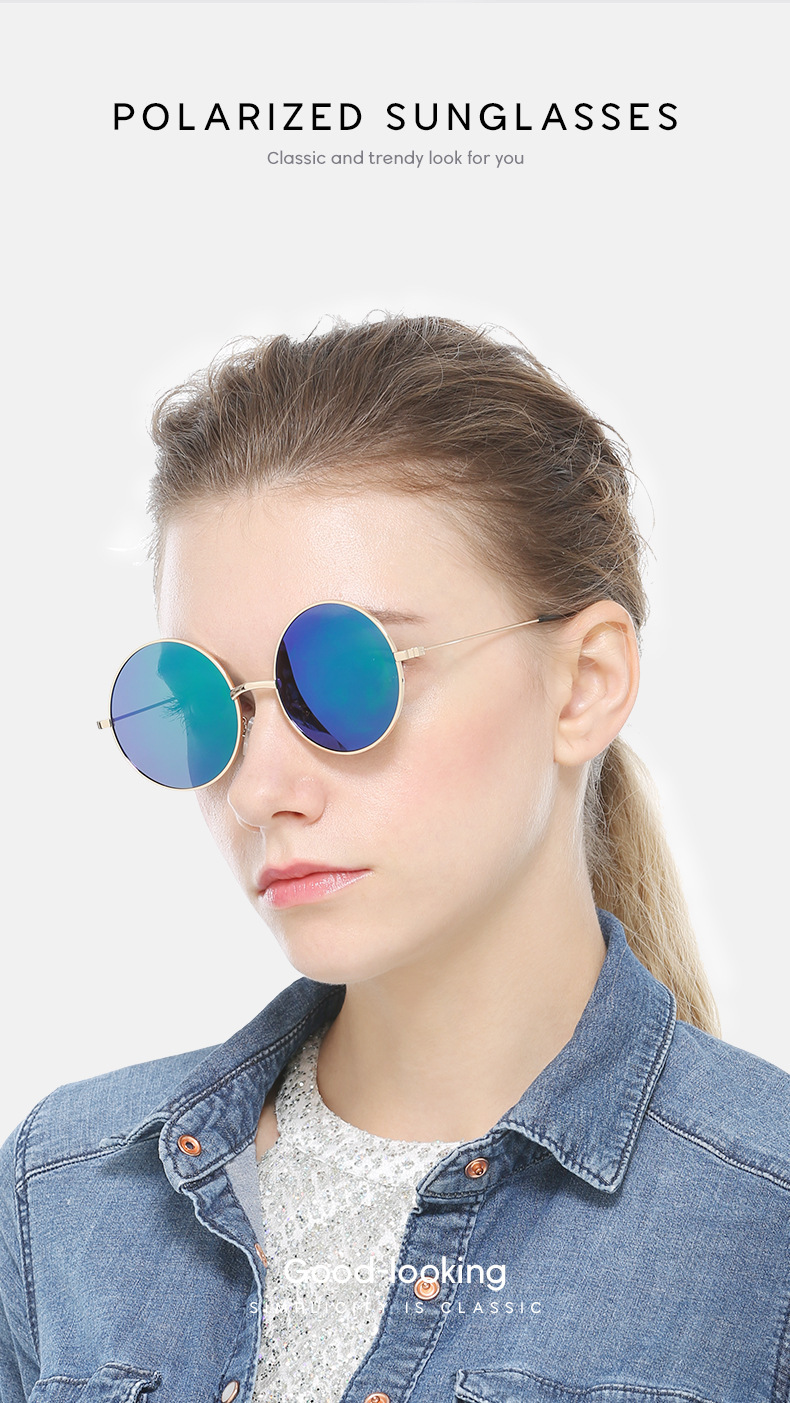 亚马逊男女同款偏光太阳镜复古太子镜速卖通8020圆框驾驶墨镜详情4