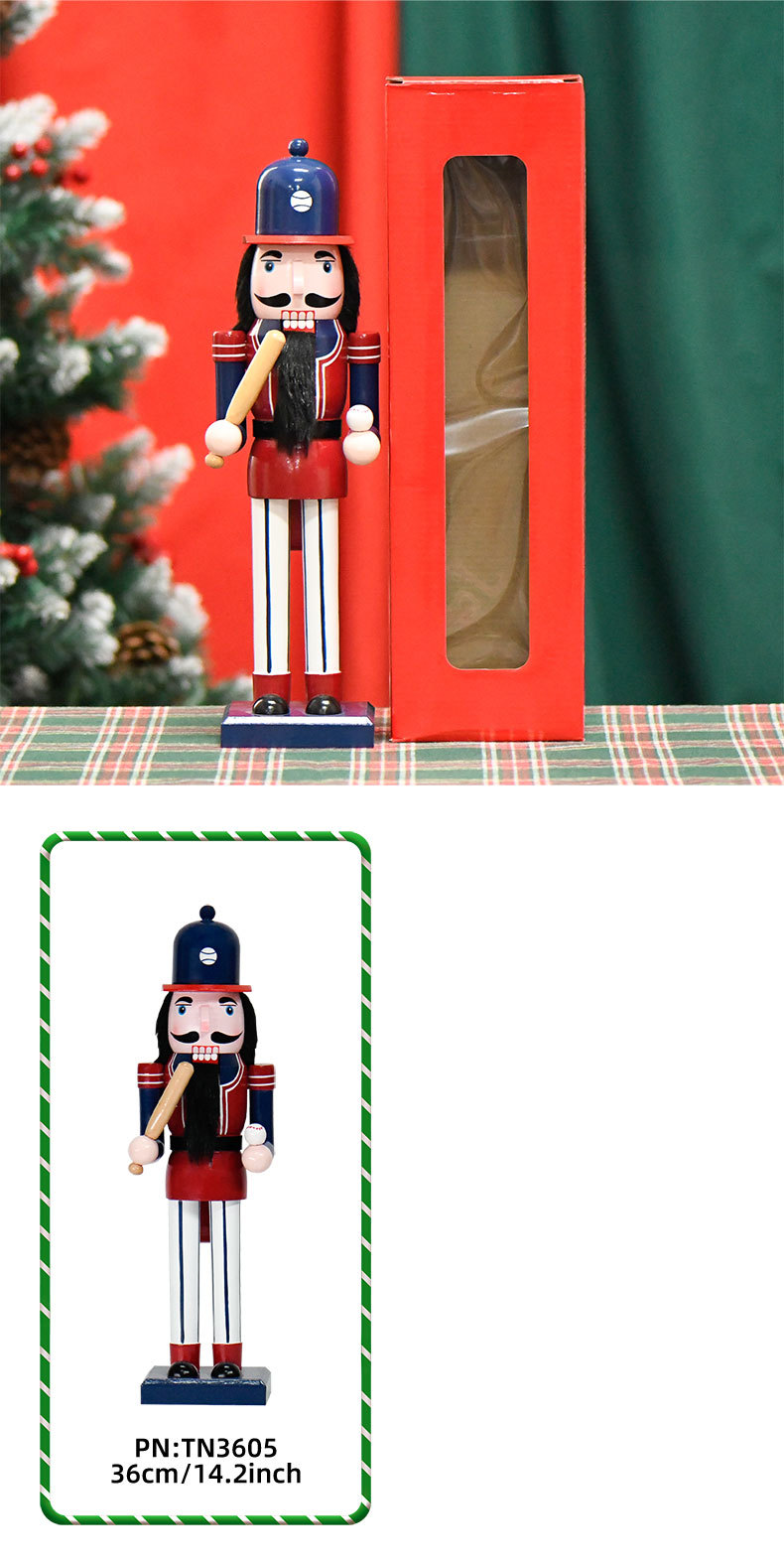 Cross-border in-stock ornaments 36CM firefighter nutcracker wooden handicrafts Christmas ornaments professional new products pic 5