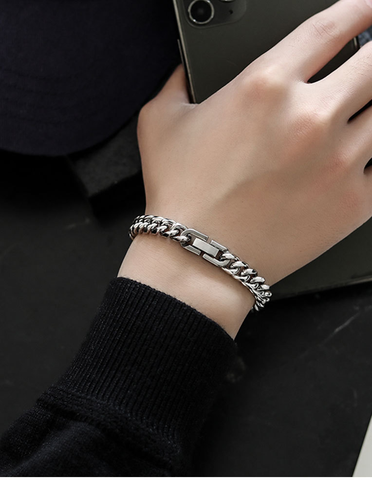 Titanium steel bracelet for men, Cuban light luxury jewelry, Instagram niche design for women, couple style, student trendy brand bracelet pic 2