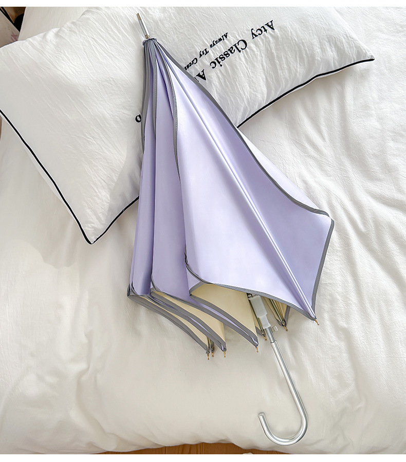 The new 8-bone petal umbrella with a straight stem and curved handle is an automatic umbrella for girls. It has a high appearance level, enhanced reinforcement, and provides sun protection and UV protection pic 14