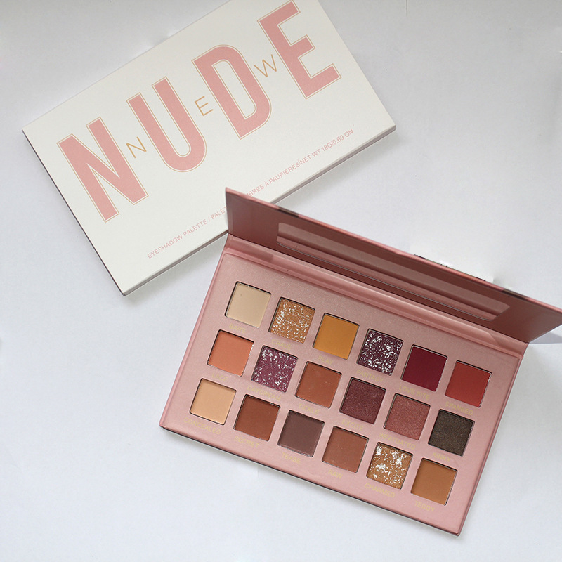 跨境裸色18色眼影盘哑光珠光细闪粉持久防水酒红眼妆沙漠玫瑰眼影详情3