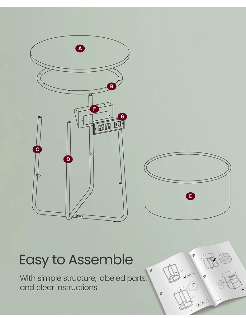 The high-end pink, white and green coffee table beside the tea table is equipped with a storage basket for storage. It is a multi-functional tea table with a charging socket pic 6