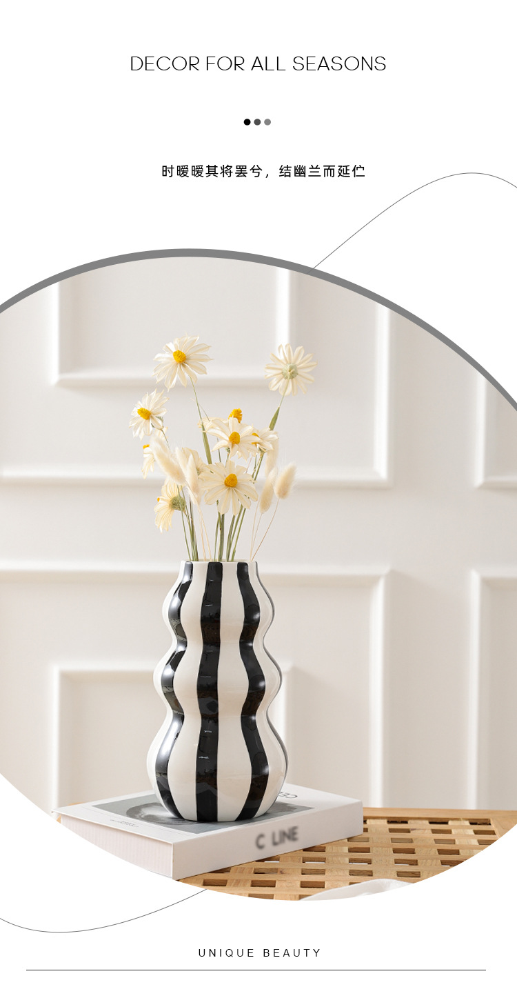 2026 New Nordic minimalist hand-painted striped vase Ceramic decoration, high-end living room flower arrangement, creative home desktop decoration pic 2